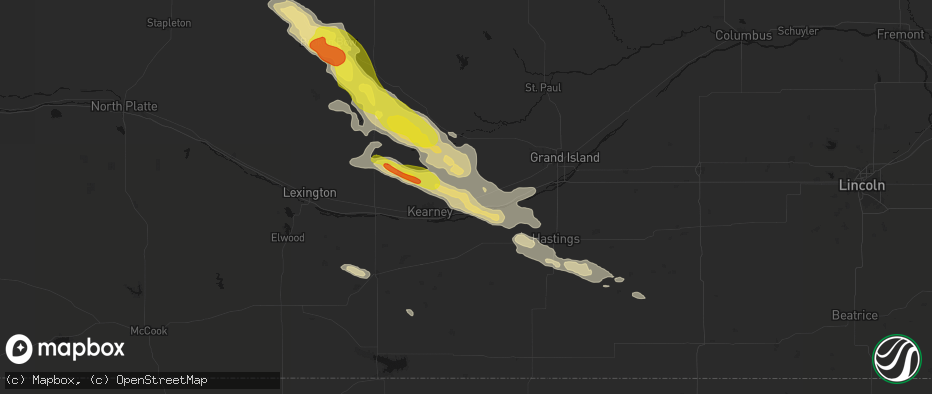 Hail map in Gibbon, NE on June 20, 2026