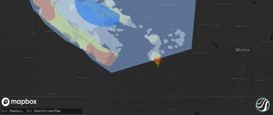 Hail map in Greensburg, KS on June 20, 2026