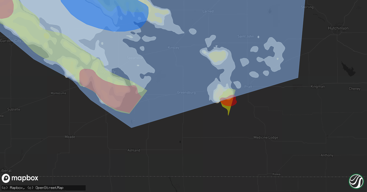 Hail map in Greensburg, KS on June 20, 2026