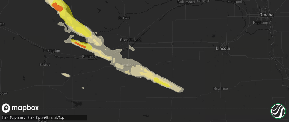 Hail map in Harvard, NE on June 20, 2026