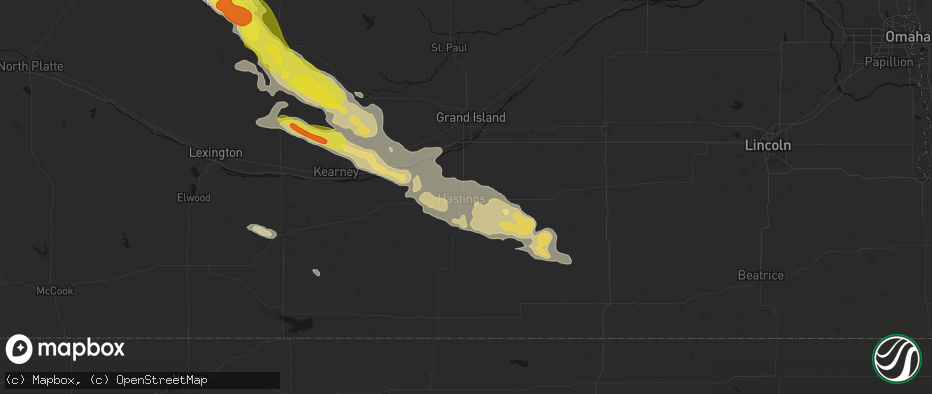 Hail map in Hastings, NE on June 20, 2026