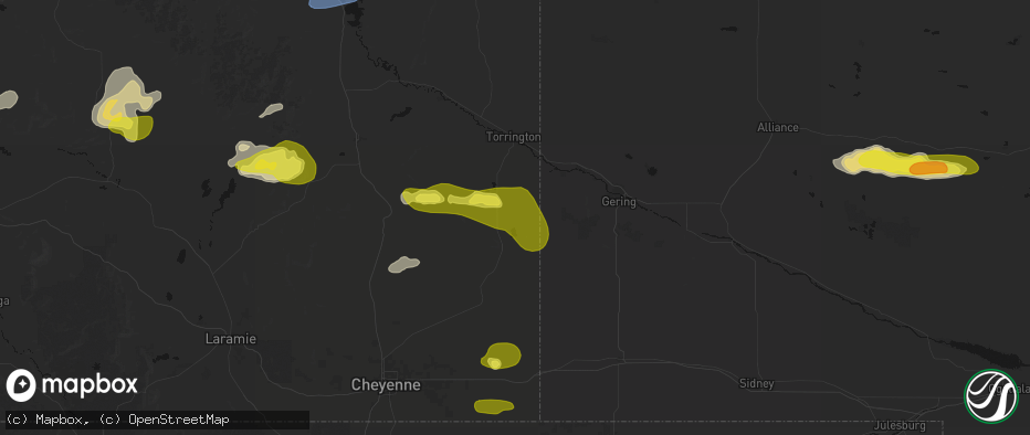 Hail map in Hawk Springs, WY on June 20, 2026