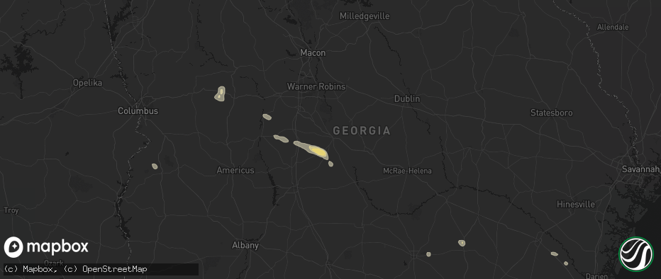 Hail map in Hawkinsville, GA on June 20, 2026