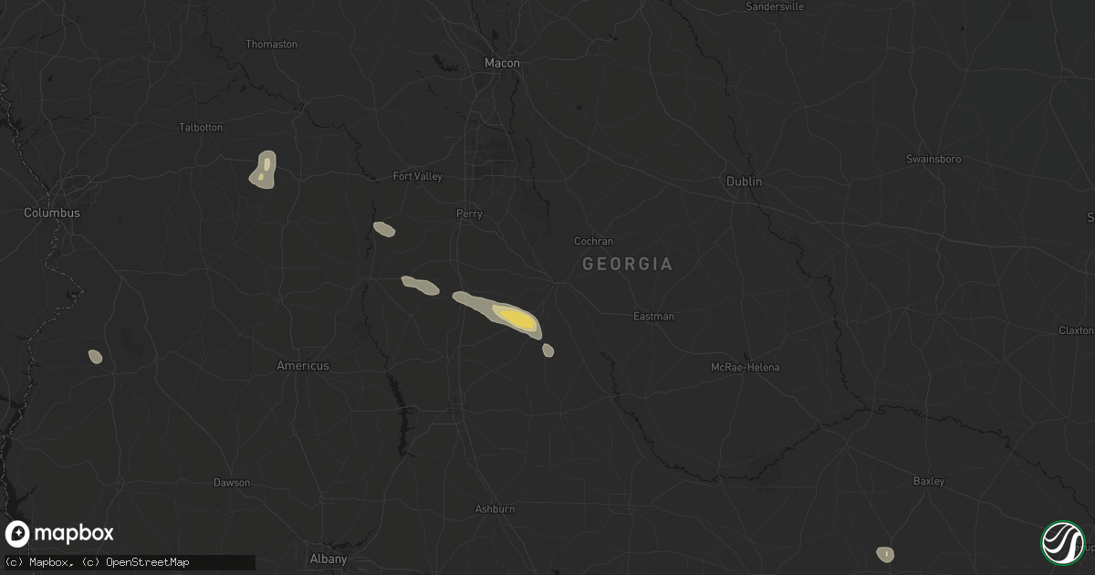 Hail map in Hawkinsville, GA on June 20, 2026