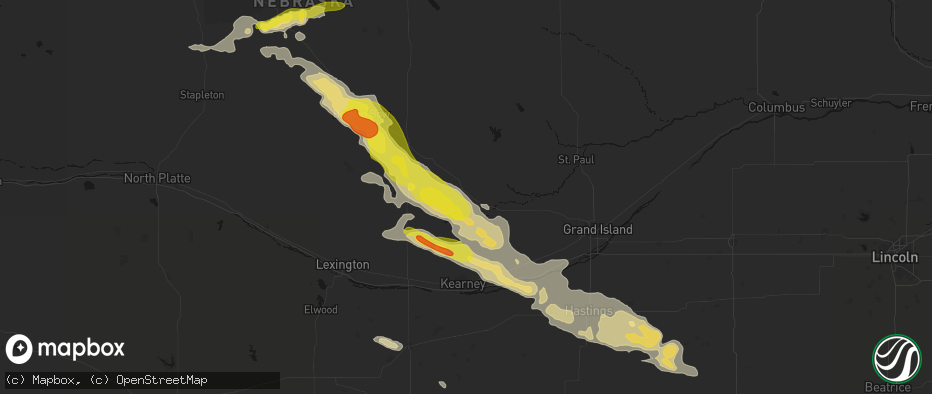 Hail map in Hazard, NE on June 20, 2026