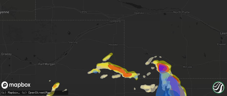 Hail map in Holyoke, CO on June 20, 2026