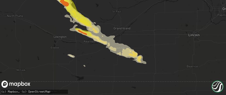 Hail map in Juniata, NE on June 20, 2026
