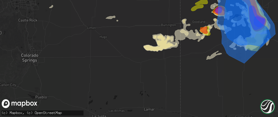 Hail map in Kit Carson, CO on June 20, 2026
