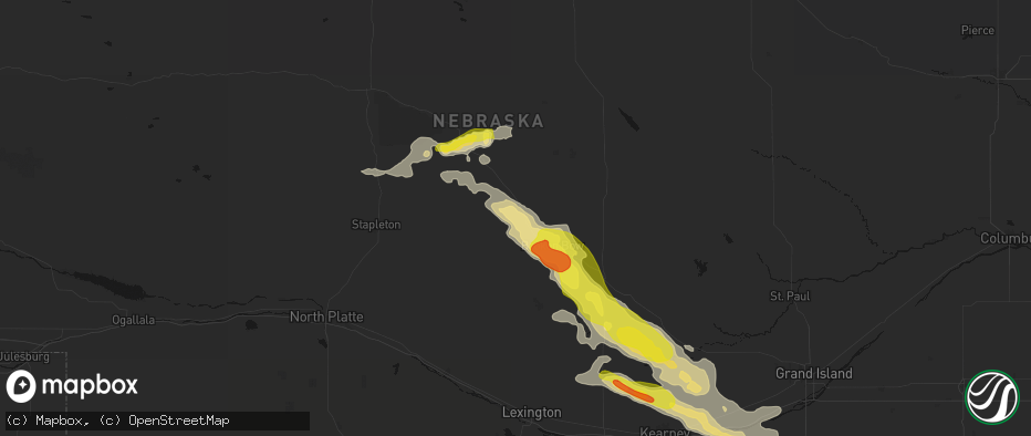 Hail map in Merna, NE on June 20, 2026