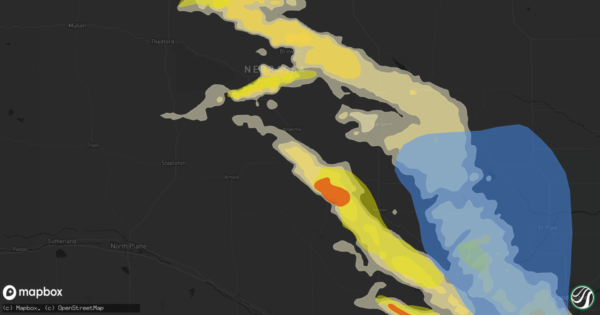 Hail map in Merna, NE on June 20, 2026