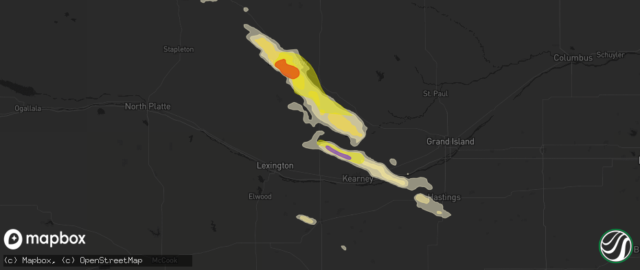 Hail map in Miller, NE on June 20, 2026