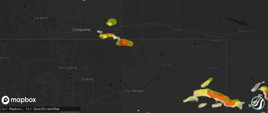 Hail map in New Raymer, CO on June 20, 2026