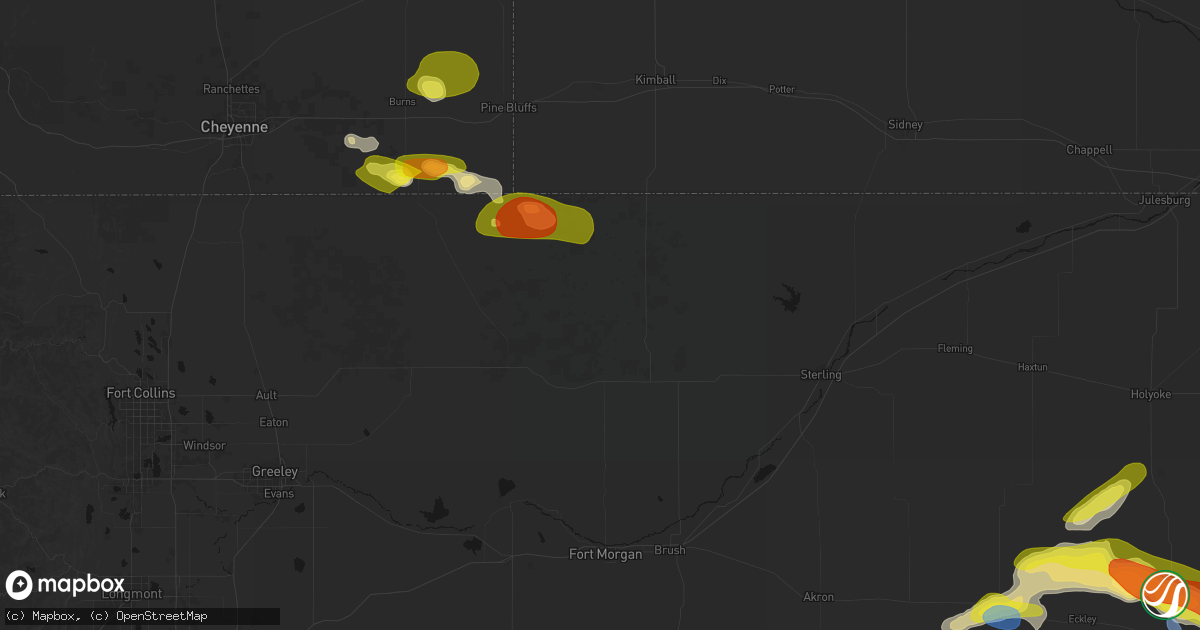 Hail map in New Raymer, CO on June 20, 2026