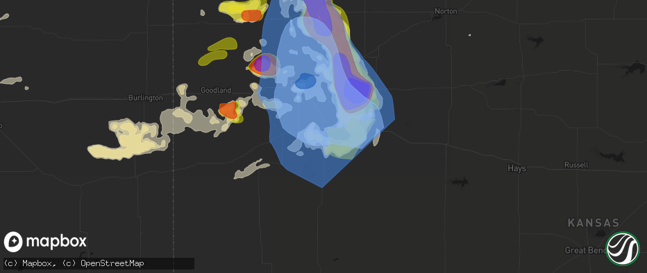 Hail map in Oakley, KS on June 20, 2026