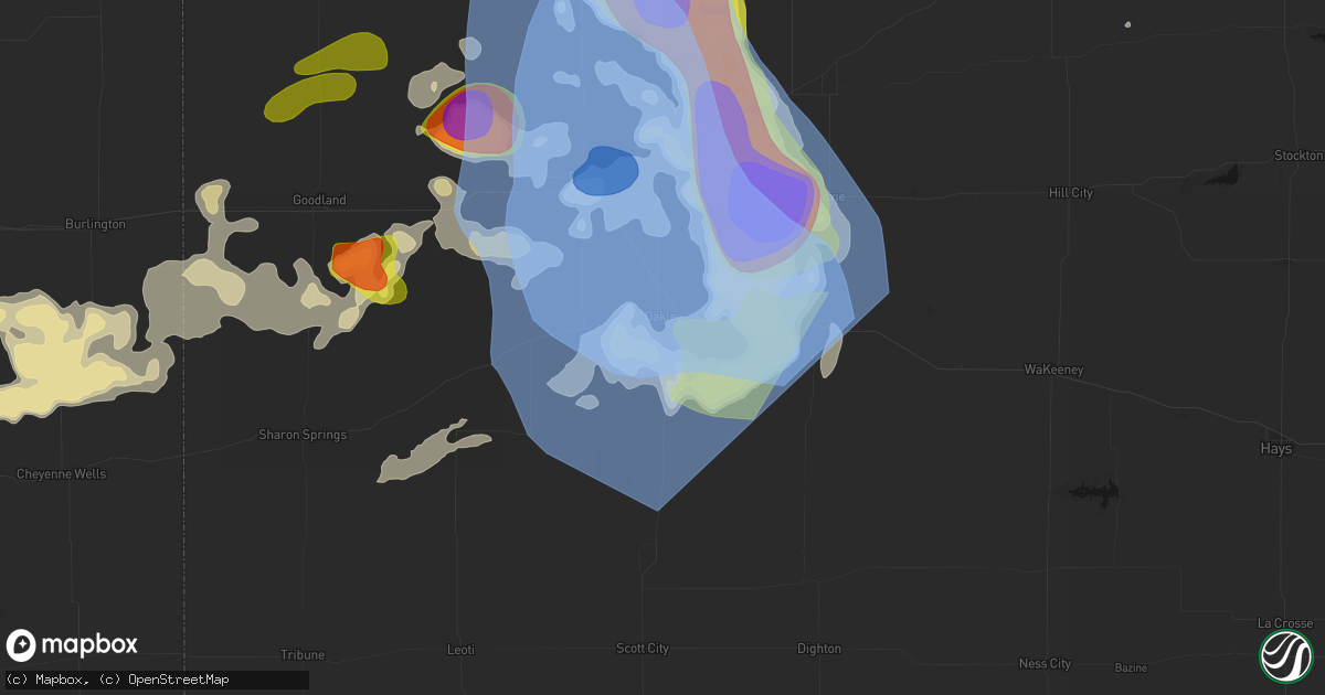 Hail map in Oakley, KS on June 20, 2026