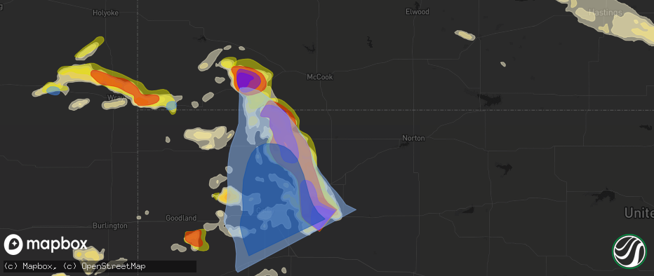 Hail map in Oberlin, KS on June 20, 2026