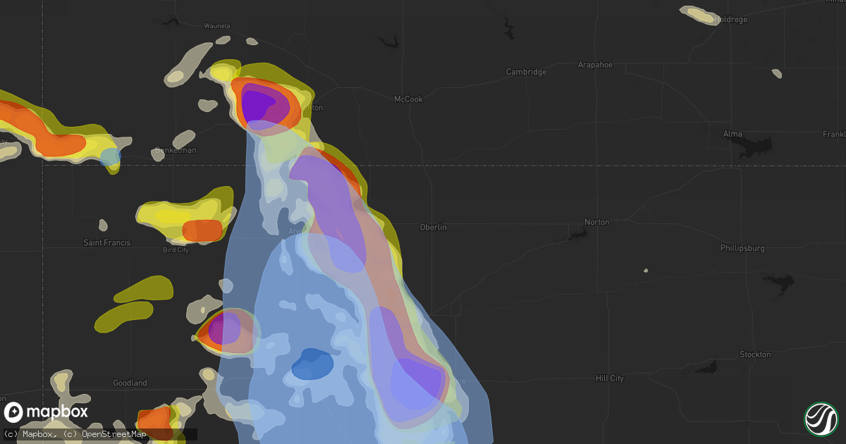 Hail map in Oberlin, KS on June 20, 2026