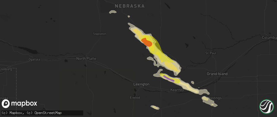 Hail map in Oconto, NE on June 20, 2026