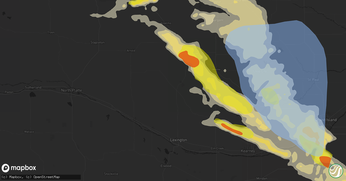Hail map in Oconto, NE on June 20, 2026