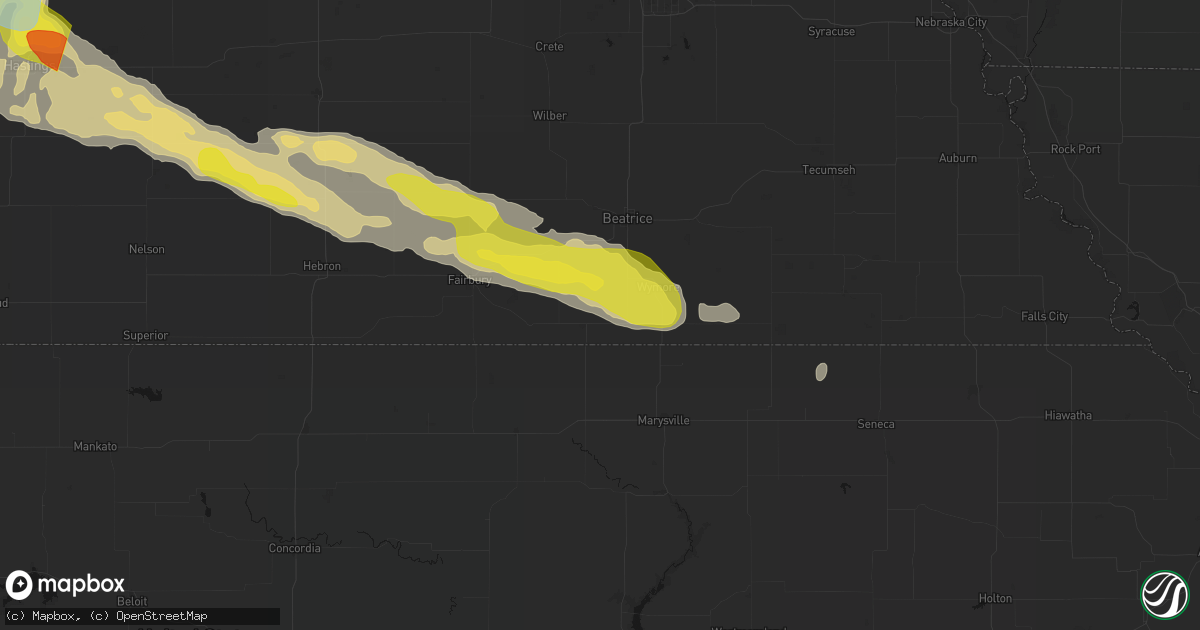 Hail map in Odell, NE on June 20, 2026
