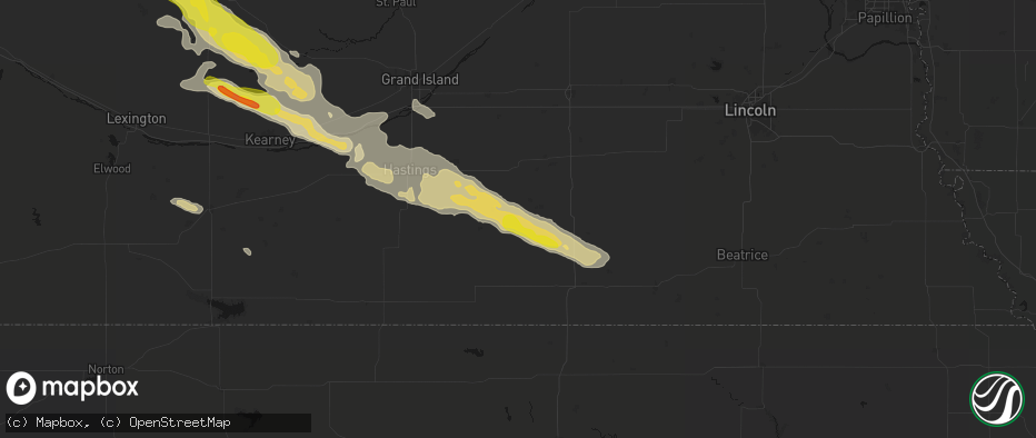 Hail map in Ong, NE on June 20, 2026