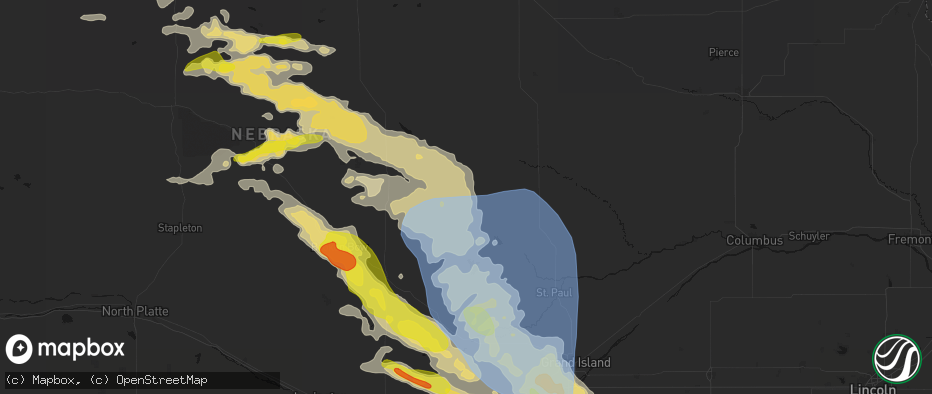 Hail map in Ord, NE on June 20, 2026