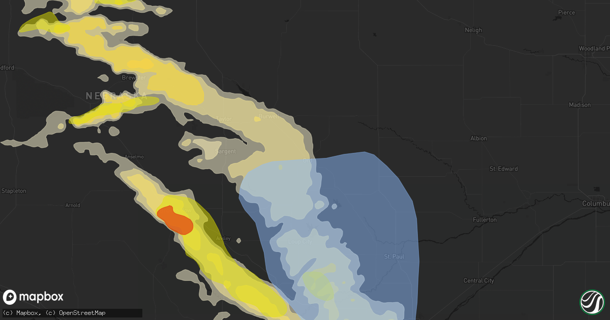 Hail map in Ord, NE on June 20, 2026