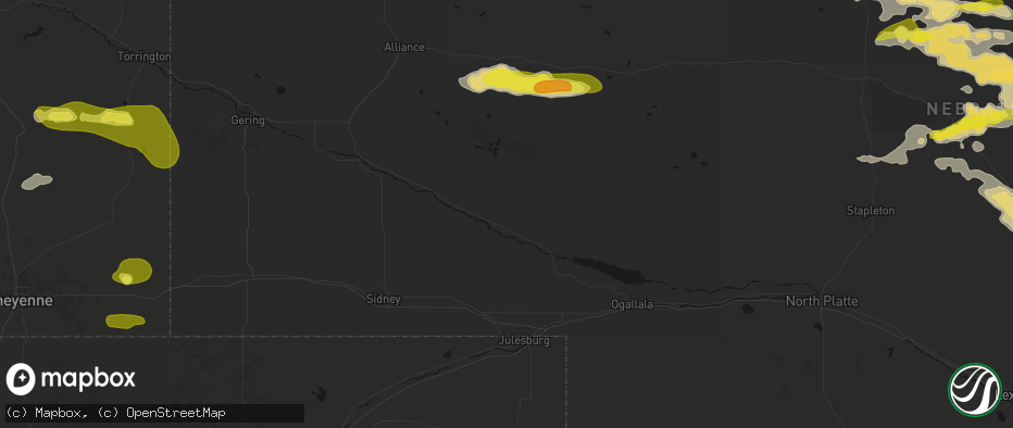 Hail map in Oshkosh, NE on June 20, 2026