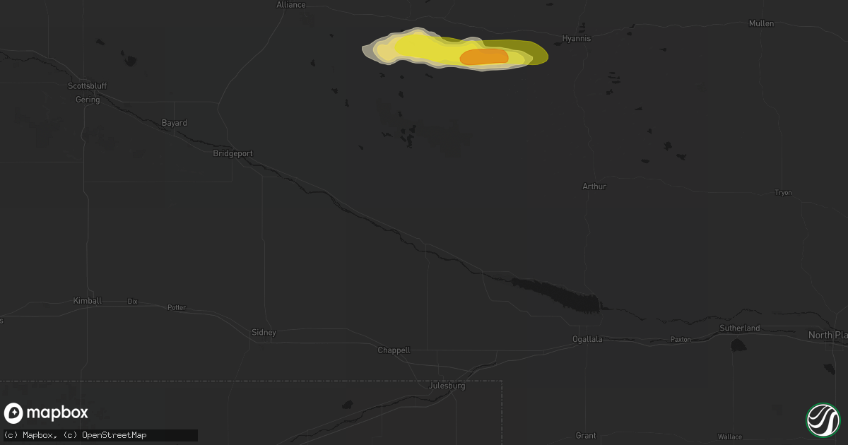 Hail map in Oshkosh, NE on June 20, 2026