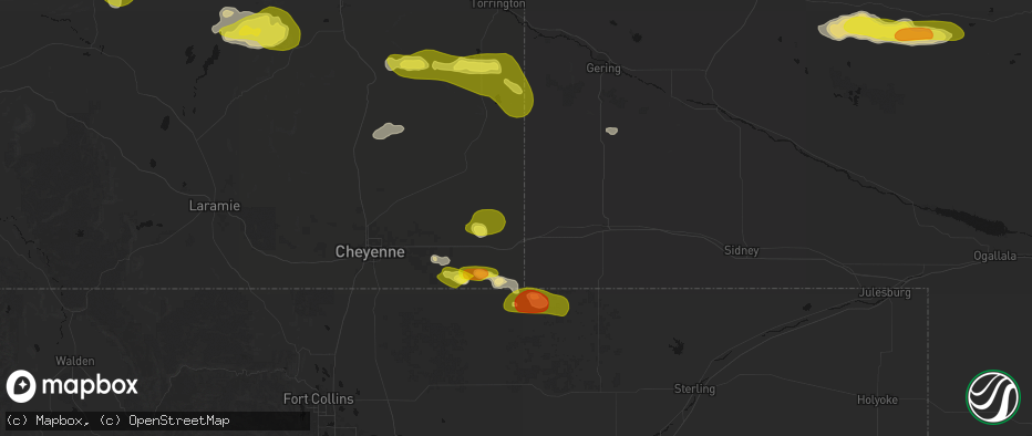 Hail map in Pine Bluffs, WY on June 20, 2026