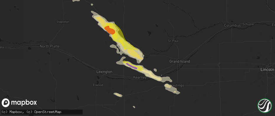 Hail map in Pleasanton, NE on June 20, 2026