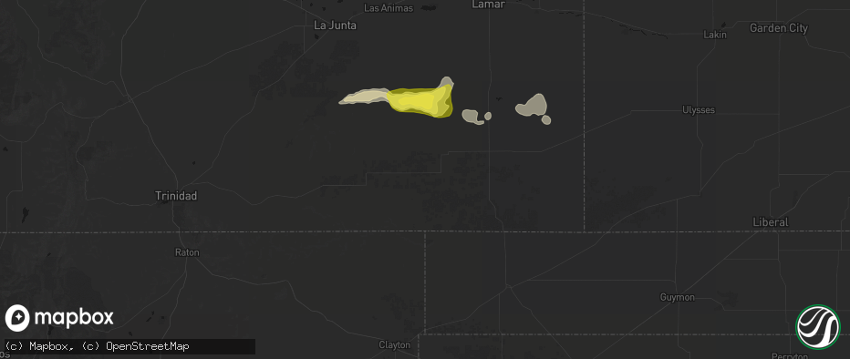 Hail map in Pritchett, CO on June 20, 2026
