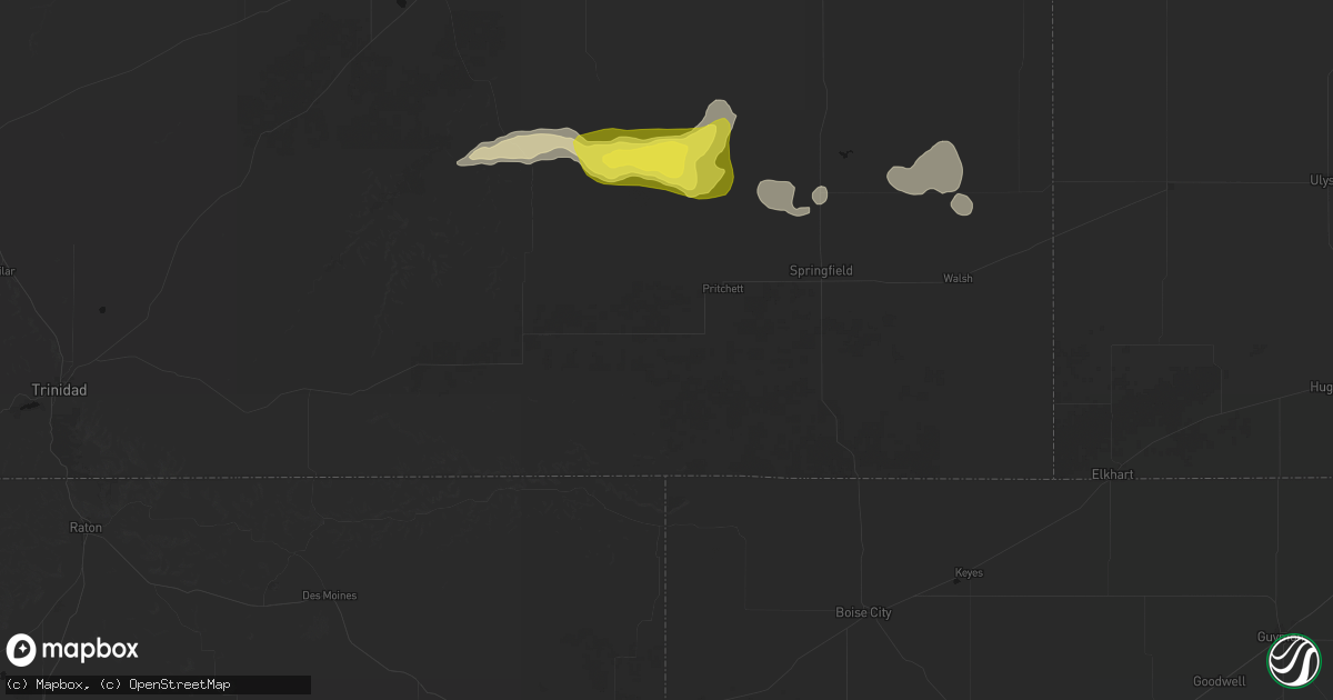 Hail map in Pritchett, CO on June 20, 2026