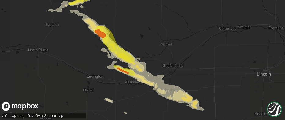 Hail map in Ravenna, NE on June 20, 2026