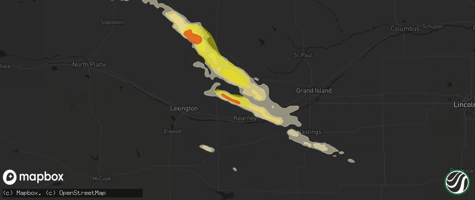 Hail map in Riverdale, NE on June 20, 2026