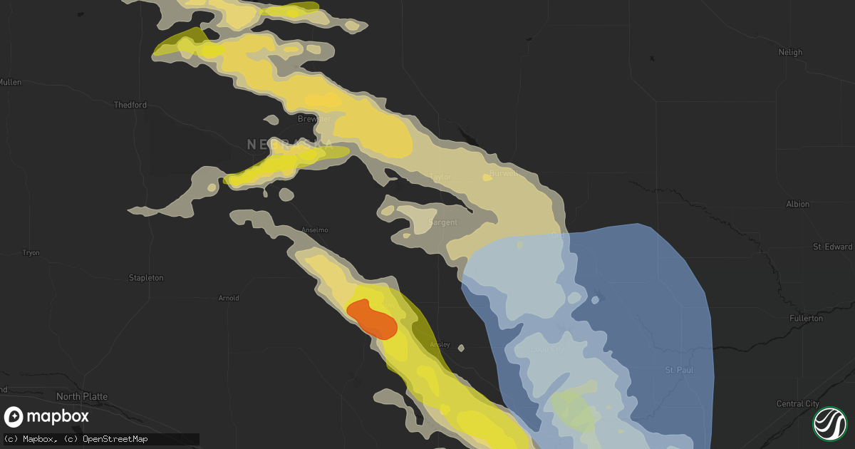 Hail map in Sargent, NE on June 20, 2026