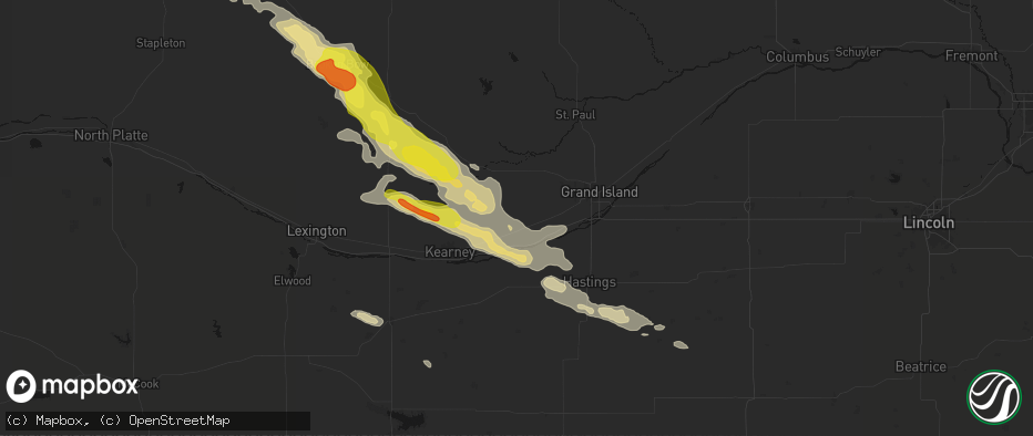 Hail map in Shelton, NE on June 20, 2026