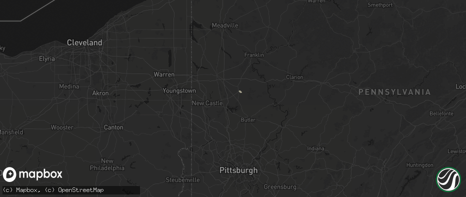 Hail map in Slippery Rock, PA on June 20, 2026