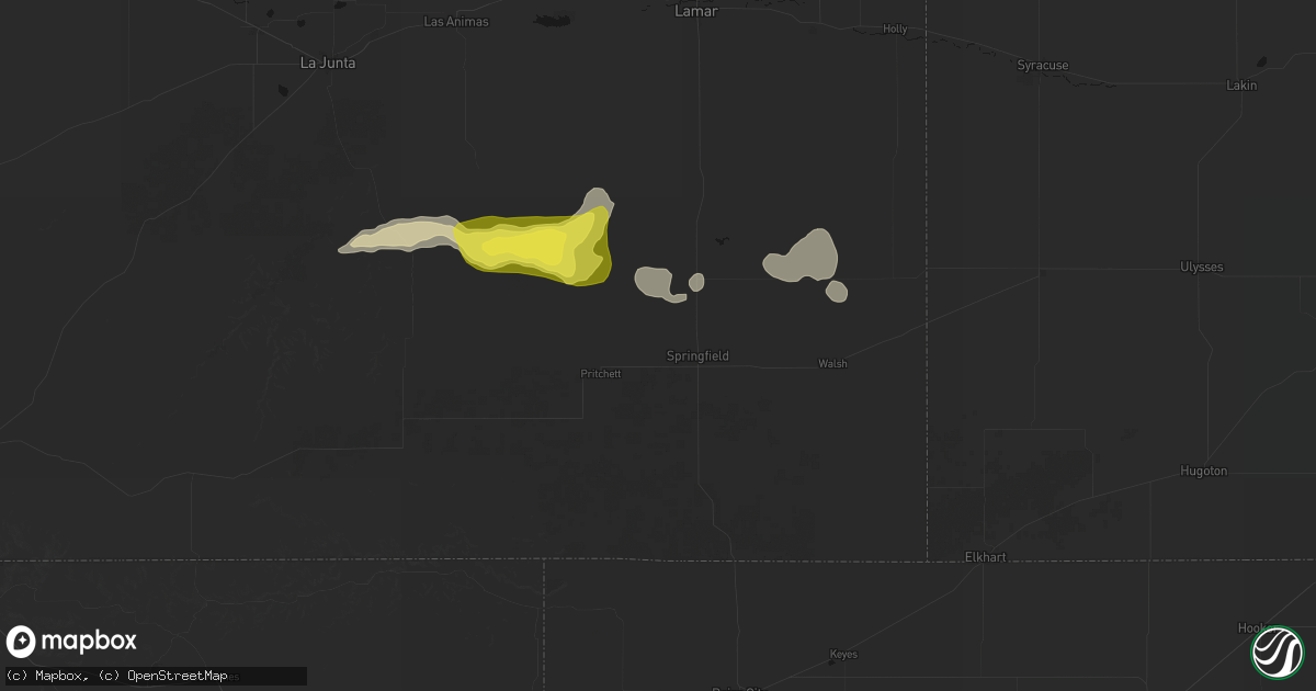 Hail map in Springfield, CO on June 20, 2026