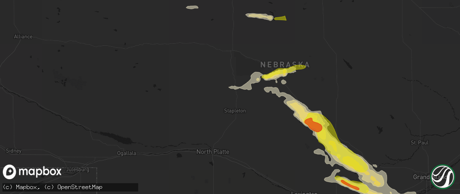 Hail map in Stapleton, NE on June 20, 2026