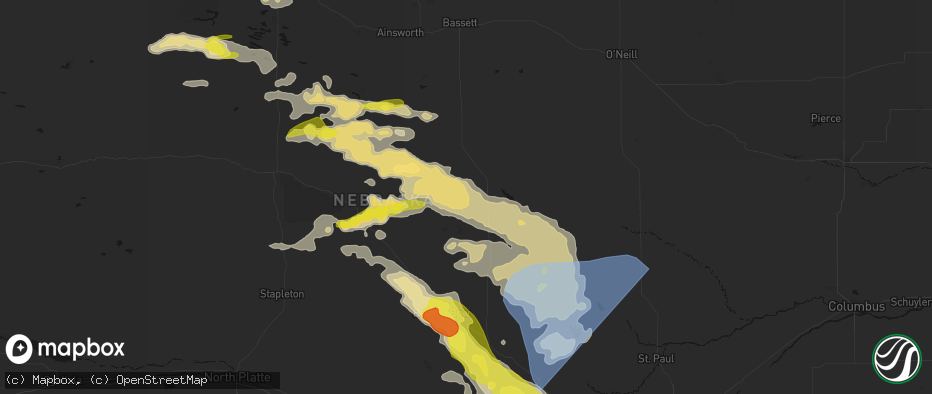 Hail map in Taylor, NE on June 20, 2026