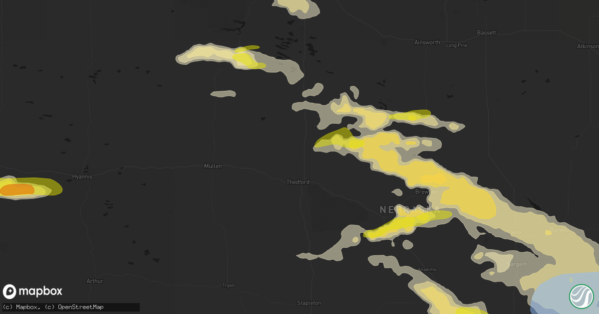 Hail map in Thedford, NE on June 20, 2026