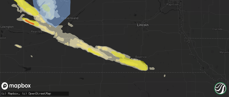 Hail map in Tobias, NE on June 20, 2026