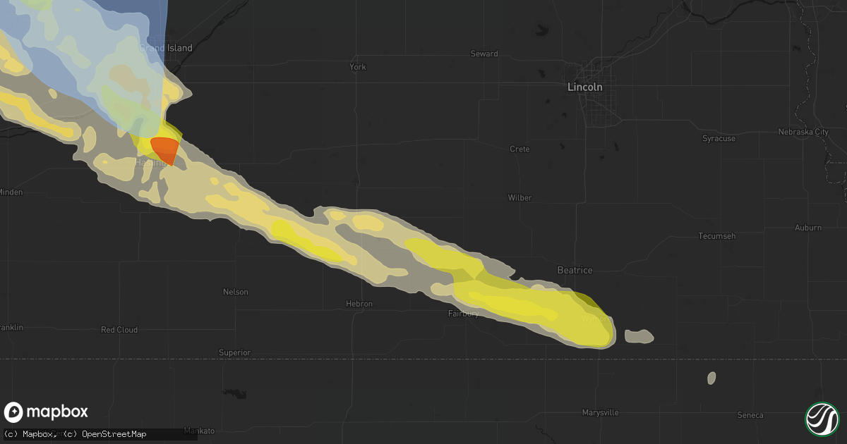 Hail map in Tobias, NE on June 20, 2026