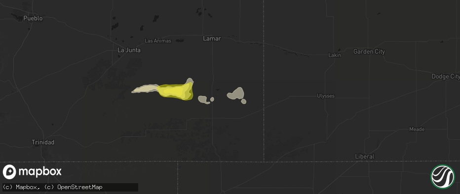 Hail map in Two Buttes, CO on June 20, 2026