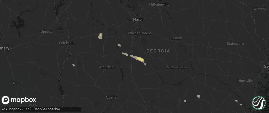 Hail map in Unadilla, GA on June 20, 2026