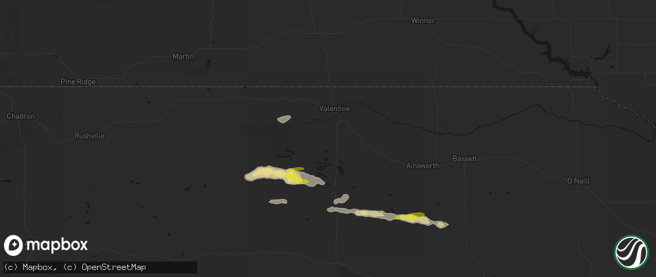 Hail map in Valentine, NE on June 20, 2026
