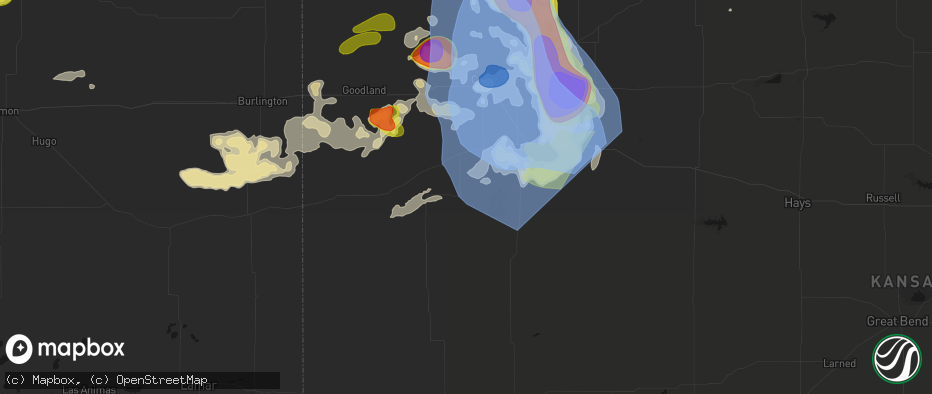 Hail map in Winona, KS on June 20, 2026