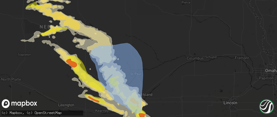 Hail map in Wolbach, NE on June 20, 2026