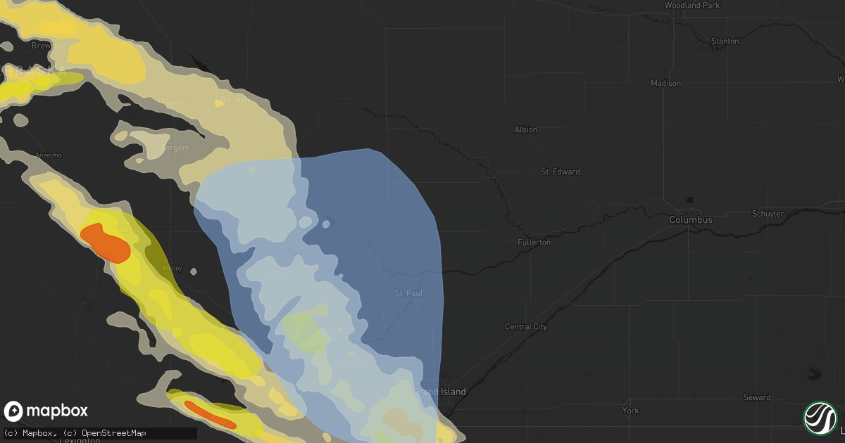 Hail map in Wolbach, NE on June 20, 2026